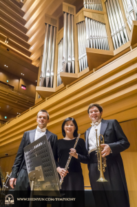 Da sinistra: al clarinetto Yevgeniy Reznik, al flauto Chia-Jung Lee, e alla tromba Eric Robins (foto di TK Kuo)